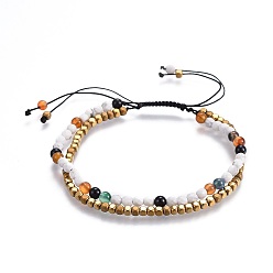 Howlite Natural Howlite Beads Multi-Strand Bracelets, with Electroplate Non-magnetic Synthetic Hematite Bead, Nylon Thread, 2-1/8 inch(5.5cm)