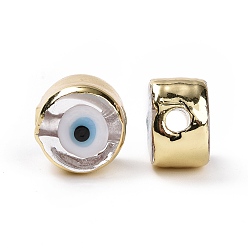 Прозрачный Ручной зло бусины глаз, с фурнитурой латунной золотого тона, долговечный, без кадмия и без свинца, плоско-круглые, прозрачные, 12.5x8 мм, отверстие : 2.5 мм