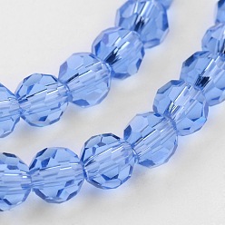 Cornflower Blue Transparent Glass Bead Strands, Imitate Austrian Crystal, Faceted(32 Facets), Round, Cornflower Blue, 6mm, Hole: 1mm, about 96~98pcs/strand, 20~21 inch