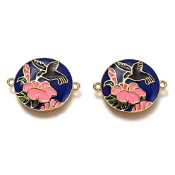 Разноцветный Соединители латунные звенья, долговечный, с эмалью, реальный 18 k позолоченный, плоские круглые с цветком, красочный, 18x22x2.7 мм, отверстие : 1.2 мм