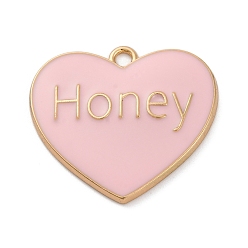 Сердце Подвески из эмали и сплава, золотые, слово мед, сердце, 27x30x2.5 мм, отверстие : 2.5 мм