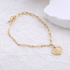 Золотой Браслеты с подвесками из нержавеющей стали в европейском стиле, Браслеты из цепочки и кабеля со скрепками для женщин, сердце с младенцем-ангелом, золотые