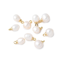 Настоящее золото 18K Латунь с подвесками из натурального жемчуга, стойки покрытие, долговечный, без кадмия и без свинца, реальный 18 k позолоченный, 10x5~5.5x5~5.5 мм, отверстие : 1.4 мм