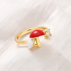 Белый Открытые манжеты из латуни с микропаве и цирконием для женщин, гриб, с эмалью, стойки покрытие, прочное покрытие, без кадмия и без свинца, реальный 18 k позолоченный, белые, внутренний диаметр: 17 мм