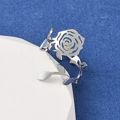 Нержавеющая Сталь Цвет 304 из нержавеющей стали манжеты кольца, цветок розы, без кадмия и без свинца и без никеля, цвет нержавеющей стали, 25 мм, размер США 8 1/2 (18.5 мм)