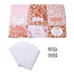 Flower Rectangle Paper Greeting Cards, with Rectangle Envelope and Flat Round Self Adhesive Paper Stickers, Easter Day Wedding Birthday Invitation Card, Flower Pattern, 110x160x1mm