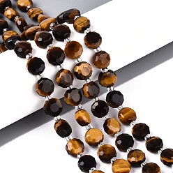 Тигровый глаз Природных тигровый глаз бисер нитей, плоско-круглые, граненые, с бисером, 8~9x8~9x5~6 мм, отверстие : 1~1.2 мм, около 38~40 шт / нитка, 15.16~15.75'' (38.5~40 см)