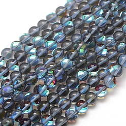 Dark Gray Synthetic Moonstone Beads Strands, Dyed, Holographic Beads, Half AB Color Plated, Round, Dark Gray, 6mm, Hole: 1mm, about 64pcs/strand, 15 inch