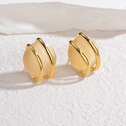 Золотой 304 серьги-гвоздики с кабошоном из нержавеющей стали «кошачий глаз», круглые, золотые, 18x22 мм