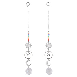 Платина 2шт. латунные подвесные украшения в виде солнца, луны и звезды, Стеклянные круглые солнечные лучи с кисточками для украшения сада на открытом воздухе, платина, 230 мм