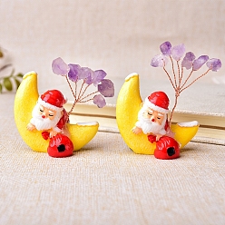 Аметист Украшения для елки из натуральной аметистовой крошки, Луна с подставкой Санта-Клауса с медной проволокой энергетический камень фэн-шуй подарок для украшения домашнего рабочего стола, 65x55 мм