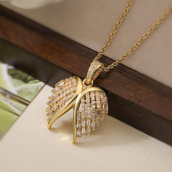 Золотой Латунные микропаве прозрачные кубические цирконии ожерелья с подвесками в виде крыльев ангела, золотые, 18.39 дюйм (46.7 см)