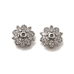 Платина Колпачки для бусин из прозрачного кубического циркония из латуни, цветок, платина, 10.5x3 мм, отверстие : 1.2 мм