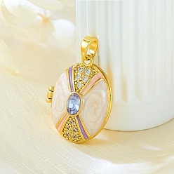 Золотой Латунные микропроволочные кубические циркониевые медальоны, с эмалью, овальные, золотые, 22.5x17x9 мм, отверстие : 4x2.5 мм, внутренний диаметр: 16.5x12 мм