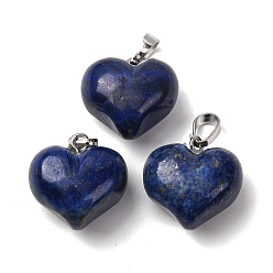 Ляпис-Лазурь Крашеные природные лазурит подвески, подвески-сердечки с латунными застежками на порожках, платина, 17x17.5x11 мм, отверстие : 6.5x4 мм
