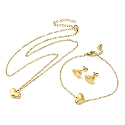 Золотой Ионное покрытие (ip) 304 ожерелья, браслеты и серьги-гвоздики из нержавеющей стали в форме сердца для женщин, золотые, 7.36 дюйм (187 мм)