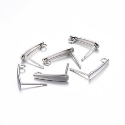 Stainless Steel Color 201 Stainless Steel Stud Earring Findings, with 304 Stainless Steel Pin and Loop, Teardrop, Stainless Steel Color, 15x3x1mm, Hole: 1.5mm, Pin: 0.8mm