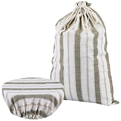 Темный Морско-зеленый 1 Прямоугольные полосатые льняные мешочки для домашнего хлеба на завязках с 1 крышкой для миски, Многоразовая емкость для хранения хлеба., темно-зеленый, 46.2x30.7x0.2 см и 23x20x0.35 см