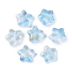 Озёрно--синий Прозрачные бусины из матового стекла, окрашенные распылением, с блеском порошок, звезда, Плут синий, 8x8x4 мм, отверстие : 1 мм