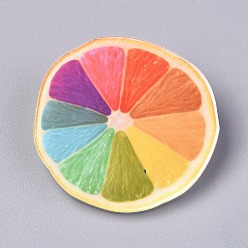 Colorful Acrylic Badges Brooch Pins, Cute Lapel Pin, for Clothing Bags Jackets Accessory DIY Crafts, Orange Shape, Colorful, 39x8mm, Pin: 0.8mm