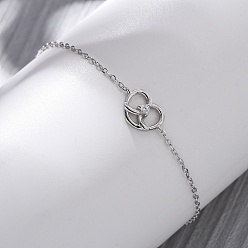 Нержавеющая Сталь Цвет S925 браслеты из стерлингового серебра для женщин, щелок соединение, с микро проложить кубического циркония, цвет нержавеющей стали, 6-1/2 дюйм (16.5 см)