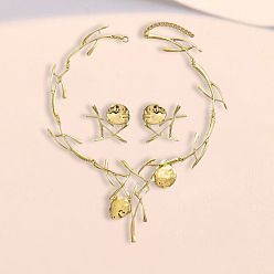 Золотой Ожерелья и серьги-гвоздики из сплава в стиле ранчо и плоской круглой формы, золотые, 400 мм