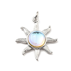 Платина Стеклянные подвески, с реечным покрытием латунных выводов и перемычкой, без кадмия и без свинца, солнце, платина, 22.5x20x5.5 мм