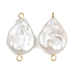 Настоящее золото 18K Подвески-капельки из натурального пресноводного жемчуга Кеши, с 304 двойными петлями из нержавеющей стали, белые, ионное покрытие (ip), реальный 18 k позолоченный, 24~29x14~15x5.5~8 мм, отверстие : 1.8~2.5 мм