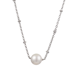 Нержавеющая Сталь Цвет Круглые ожерелья с подвесками из натурального культивированного пресноводного жемчуга, 304 женские ожерелья-сателлиты из нержавеющей стали, цвет нержавеющей стали, 17.64 дюйм (44.8 см)