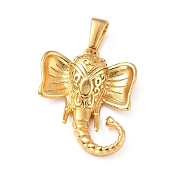 Золотой Вакуумное покрытие pvd 304 подвески из нержавеющей стали, слон, золотые, 27x21x6 мм, отверстие : 7.5x3 мм