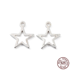 Silver 925 Sterling Silver Chain Extender Drops, Extender Chain Tabs, Hollow Star, Silver, 8x7x0.7mm, Hole: 0.8mm