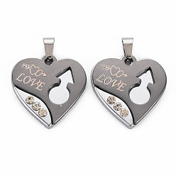 Gris Pendentifs en alliage, avec strass cristal, sans cadmium et sans nickel et sans plomb, coeur avec l'amour des mots, grises , 27x26x4mm, Trou: 4x6mm