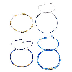 Ляпис-Лазурь Регулируемые плетеные браслеты из натуральных бусин лазурита, нейлоновые многожильные браслеты, внутренний диаметр: 6.89~11.02 дюйм (17.5~28 см)