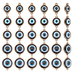 Античная Бронза 30шт 5 стиль пластиковые соединительные подвески, со сплавочной фурнитурой, плоский круглый с темно-синим сглазом, античная бронза, 19.5~29x12.5~22.5x4~5 мм, отверстие : 1.8~2 мм, 6 шт / стиль