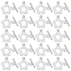 Античное Серебро 100шт. застежки-тоггл в тибетском стиле с цветочным узором, без свинца и без кадмия, античное серебро, Цветок: 16x20 мм, бар : 16 mm длиной, отверстие : 2.5 мм