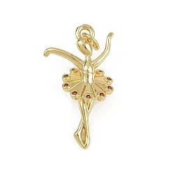 Темно-Оранжевый Латунные микро проложить кубического циркония подвески, танцор, без кадмия и без свинца, реальный 18 k позолоченный, с целью перехода в кольце, темно-оранжевый, 26.5x15.5x8.5 мм, отверстие : 3 мм