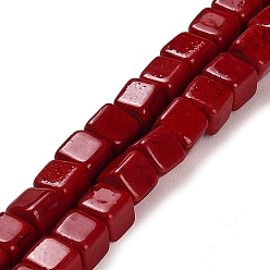 Brique Rouge Perles synthétiques turquoise brins, cube, teint, firebrick, 6x6x6mm, Trou: 1.2mm, Environ 74 pcs/chapelet, 15.24 pouce (38.7 cm)