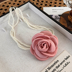 Светло-Коралловый 3 Многослойное белое круглое искусственное жемчужное ожерелье с подвеской в виде розы для женщин, платина, свет коралловый, 3 дюйм (13.78 см)