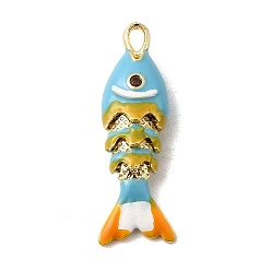 Светло-Голубой Стойки обшивки латунные подвески, с кубического циркония и эмали, рыбы прелести, долговечный, без свинца и без кадмия, Небесно-голубой, 26.5x8x6 мм, отверстие : 2.5x1.5 мм