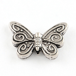 Античное Серебро Сплавочные овальные бусины тибетского стиля , без кадмия и без свинца, бабочка, античное серебро, 12x17x3 мм, Отверстие : 1 мм , около 560 шт / 1000 г