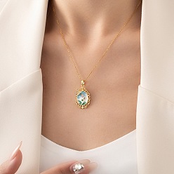 Золотой 201 Женское ожерелье с подвеской в виде овала из нержавеющей стали с эмалью и стразами в форме бабочки, золотые, 15.75 дюйм (40 см)