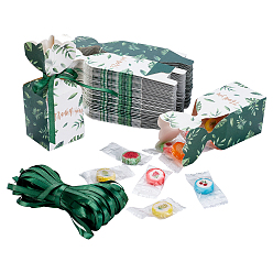 Green Rectangle Paper Candy Boxes, with Polyester Ribbon, for Bakery Box, Baby Shower Gift Box, Green, 4.9x4.9x10.2cm