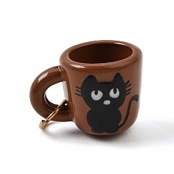 Coconut Marrón Colgantes de acero inoxidable impresos 304, taza con colgantes en forma de gato, dorado, coco marrón, 12.5x17x12 mm, agujero: 4.5 mm