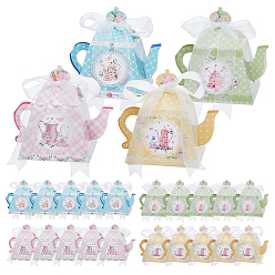 (52) Непрозрачная лаванда 4шт. 4цвета винтажные бумажные коробки для конфет в форме чайника с цветочным рисунком и лентой, разноцветные, 8.5x8.5x10.5 см, 1 шт / цвет