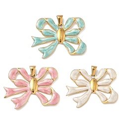 (52) Непрозрачная лаванда 304 подвески из нержавеющей стали, с эмалью, бантом прелести, ионное покрытие (ip), реальный 18 k позолоченный, разноцветные, 28x37x3 мм, отверстие : 3x5 мм