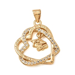 Clear Brass Micro Pave Cubic Zirconia Pendants, Heart with Graduation Cap Charms, Golden, Clear, 22x20x2.5mm, Hole: 3.5x4mm