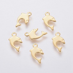 Golden 201 Edelstahl Reize, Delphin, golden, 13x6x0.8 mm, Bohrung: 1.4 mm