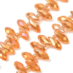 Orange Electroplate Glass Faceted Teardrop Beads Strands, Top Drilled Beads, AB Color Plated, Orange, 11.5~13x6mm, Hole: 1mm, about 92~95pcs/strand, 17.5~19 inch