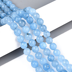 Васильковый Окрашенные природные белый нефрит бисер пряди, круглые, граненые, васильковый, 8 мм, отверстие : 0.9 мм, около 49~50 шт / нитка, 37~38 см