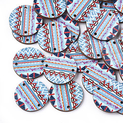 Colorful Printed Basswood Links, Flat Round, Colorful, 19.5x2mm, Hole: 1.5mm